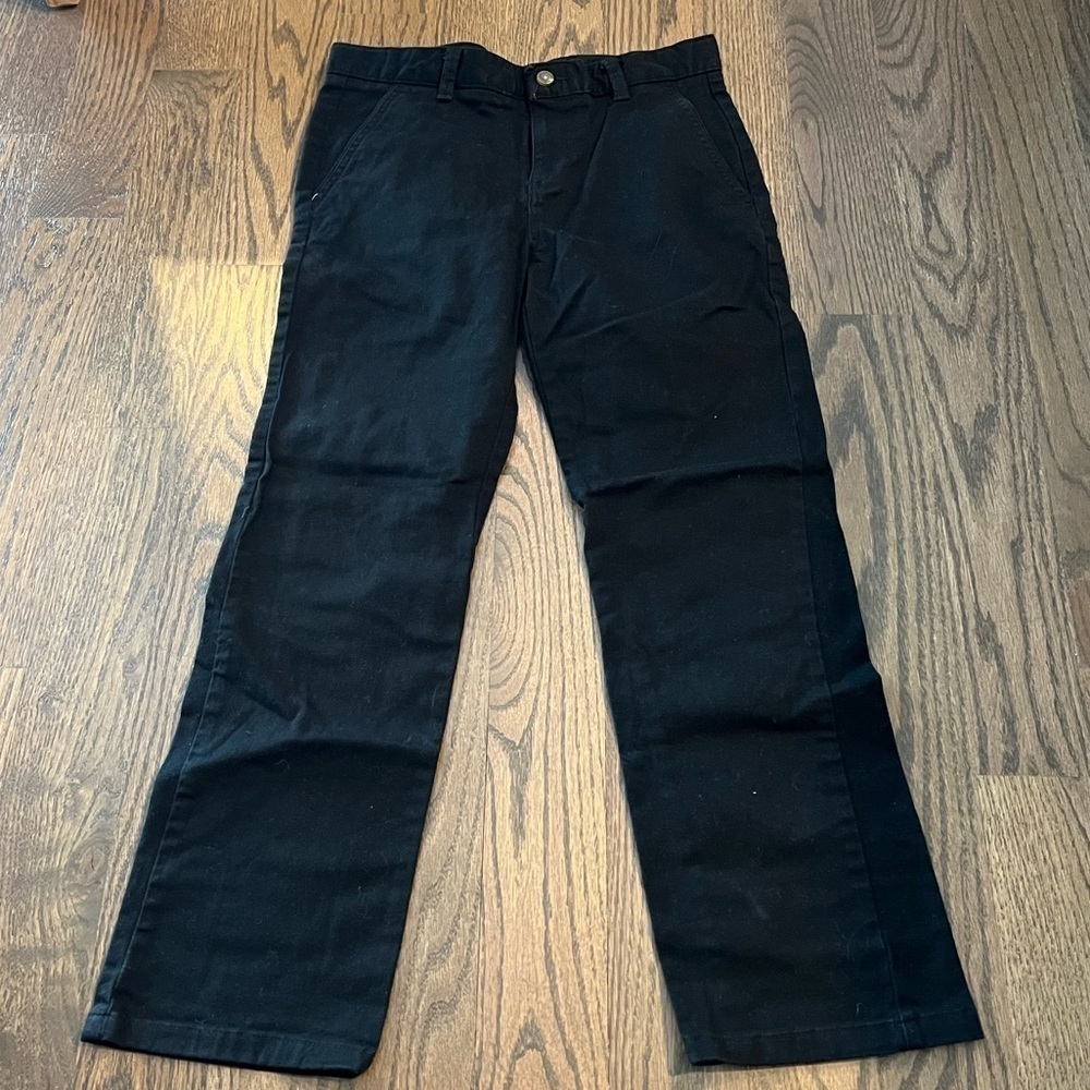 Chaps kids black flat front cotton blend stretch fit size 12 husky adjustable